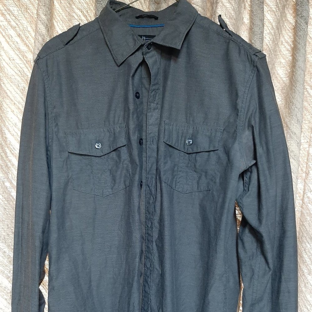 Marc Anthony Slim Fit Button Down Luxury Dress Shirt - Grey - Small - Mens